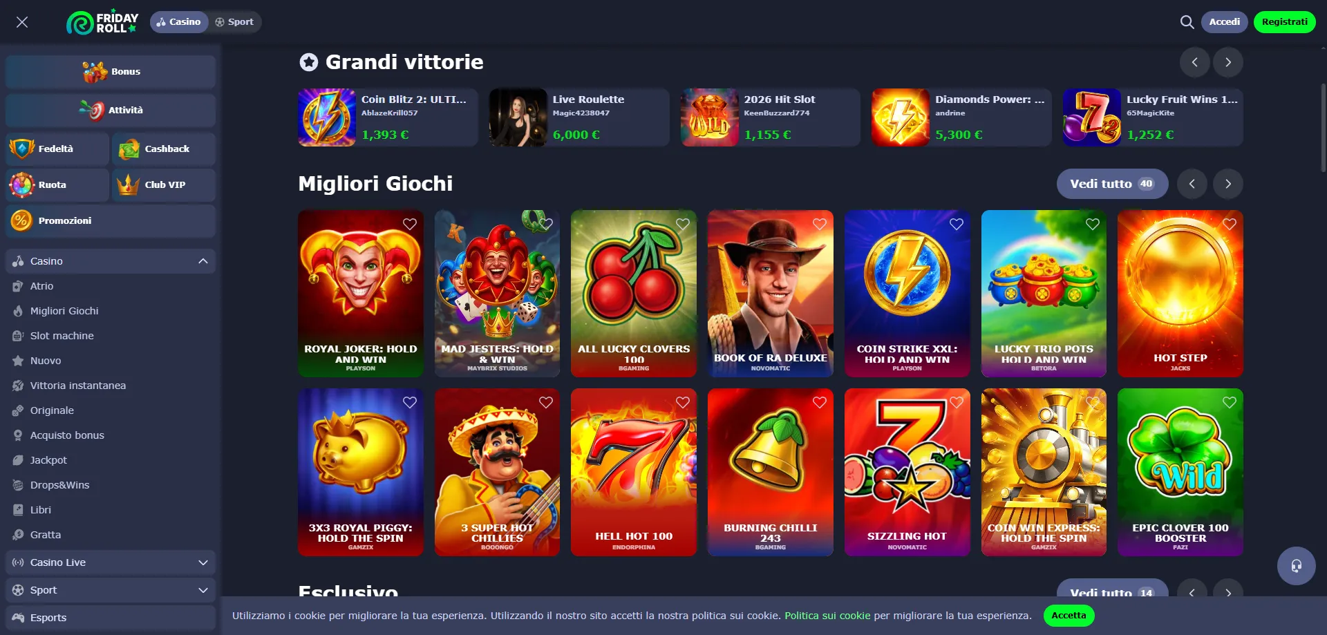 Slot machine FridayRoll Casino — migliori giochi online Italia